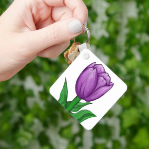 Llavero Monograma de Tulipán Púrpura en el Reverso