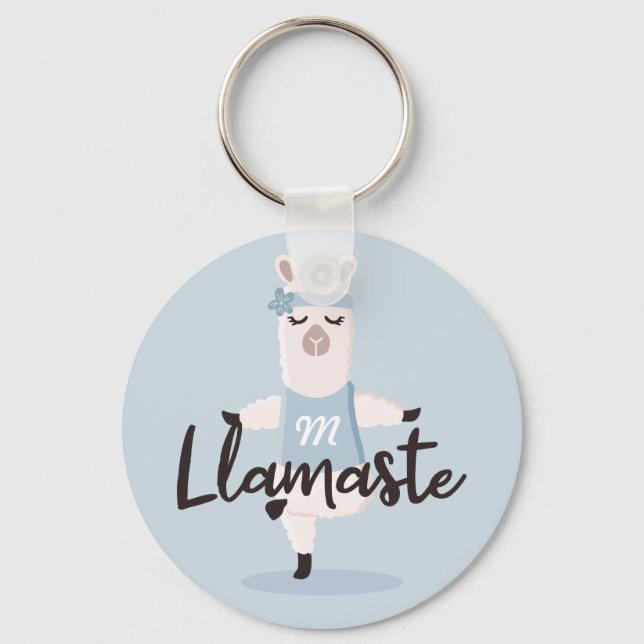 Llavero Monograma de Yoga de Llamaste Cute Blue Llama (Anverso)