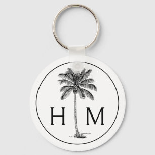 Llavero Monograma del árbol de palmetto negro y blanco