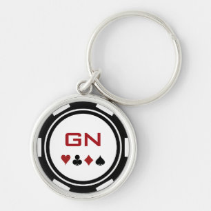 Llavero Monograma del Black White Poker Chip Las Vegas Cas