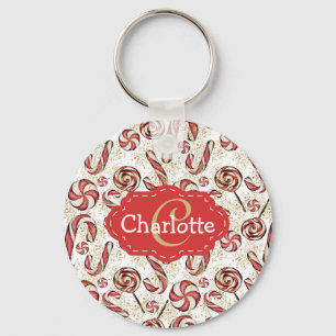 Llavero Monograma del patrón de canes de candy retro festi