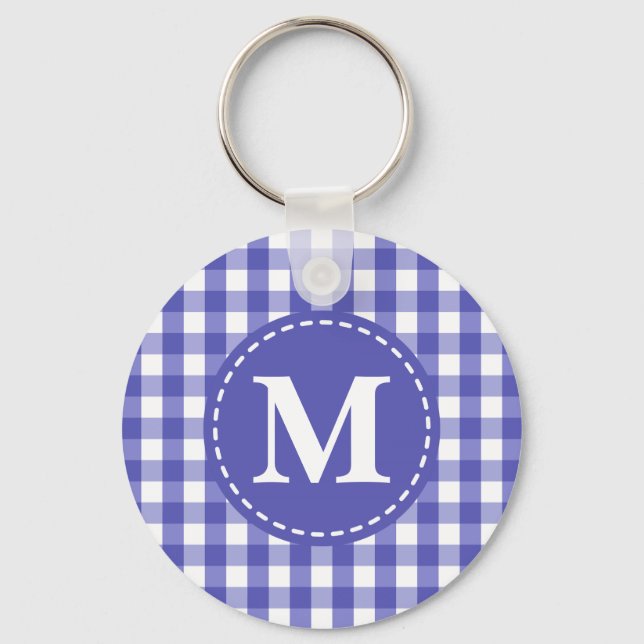 Llavero Monograma del patrón de comprobación de Gingham bl (Anverso)