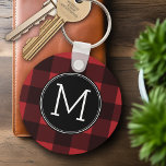 Llavero Monograma del patrón de patrón de búfalo rojo y ne<br><div class="desc">Un diseño robusto y masculino con un área para monogramas. Un patrón clásico y tradicional que ha existido durante años. Si necesita ajustar la ilustración o cambiar el tipo de letra, puede hacer clic en el área personalizar. Esto le llevará a la herramienta de diseño donde puede hacer muchos cambios....</div>