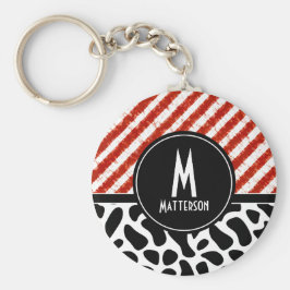 Llavero Monograma del patrón negro de franja blanca roja