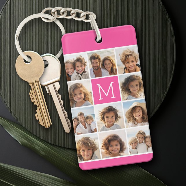 Llavero Monograma del Personalizado de Collage de fotos ro (Personalized Keychain with a photo collage)