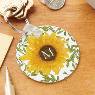 Llavero Monograma del personalizado floral amarillo girato