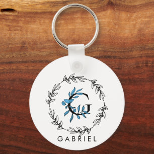 Llavero Monograma del Personalizado floral azul - Letra G