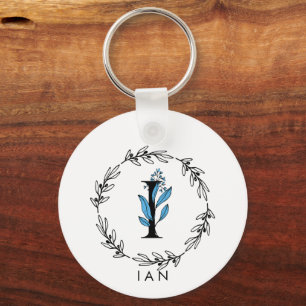 Llavero Monograma del Personalizado floral azul - Letra I