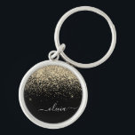 Llavero Monograma del Purpurina negro dorado Nombre de la<br><div class="desc">Cadena de claves de nombres de monograma (cadena de claves) con Purpurina de brillo dorado y negro. Esto hace que el dulce perfecto cumpleaños 16, boda, ducha de novia, aniversario, ducha de bebé o fiesta de soltera sea regalo para alguien que ama el lujo glam y los estilos de moda....</div>