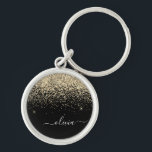Llavero Monograma del Purpurina negro dorado Nombre de la<br><div class="desc">Cadena de claves de nombres de monograma (cadena de claves) con Purpurina de brillo dorado y negro. Esto hace que el dulce perfecto cumpleaños 16, boda, ducha de novia, aniversario, ducha de bebé o fiesta de soltera sea regalo para alguien que ama el lujo glam y los estilos de moda....</div>