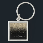 Llavero Monograma del Purpurina negro dorado Nombre de la<br><div class="desc">Cadena de claves de nombres de monograma (cadena de claves) con Purpurina de brillo dorado y negro. Esto hace que el dulce perfecto cumpleaños 16, boda, ducha de novia, aniversario, ducha de bebé o fiesta de soltera sea regalo para alguien que ama el lujo glam y los estilos de moda....</div>