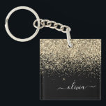 Llavero Monograma del Purpurina negro dorado Nombre de la<br><div class="desc">Relieve metalizado de imitación negro y dorado Purpurina de espuma Script Monograma cadena de clave. Esto hace que el dulce perfecto cumpleaños 16,  boda,  ducha de novia,  aniversario,  ducha de bebé o fiesta de soltera sea regalo para alguien que ama el lujo glam y los estilos de moda.</div>