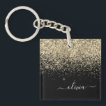 Llavero Monograma del Purpurina negro dorado Nombre de la<br><div class="desc">Relieve metalizado de imitación negro y dorado Purpurina de espuma Script Monograma cadena de clave. Esto hace que el dulce perfecto cumpleaños 16,  boda,  ducha de novia,  aniversario,  ducha de bebé o fiesta de soltera sea regalo para alguien que ama el lujo glam y los estilos de moda.</div>