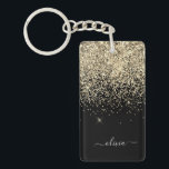 Llavero Monograma del Purpurina negro dorado Nombre de la<br><div class="desc">Cadena de claves de nombres de monograma con Purpurina de guion de esparkle dorado y negro. Esto hace que el dulce perfecto cumpleaños 16,  boda,  ducha de novia,  aniversario,  ducha de bebé o fiesta de soltera sea regalo para alguien que ama el lujo glam y los estilos de moda.</div>