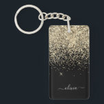 Llavero Monograma del Purpurina negro dorado Nombre de la<br><div class="desc">Cadena de claves de nombres de monograma con Purpurina de guion de esparkle dorado y negro. Esto hace que el dulce perfecto cumpleaños 16,  boda,  ducha de novia,  aniversario,  ducha de bebé o fiesta de soltera sea regalo para alguien que ama el lujo glam y los estilos de moda.</div>