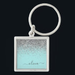 Llavero Monograma del Purpurina plateado Verde azulado azu<br><div class="desc">Aqua Blue - Cadena de claves de nombres de monograma (cadena de claves) con Purpurina de sílice Verde azulado y plateado. Esto hace que el dulce perfecto cumpleaños 16, boda, ducha de novia, aniversario, ducha de bebé o fiesta de soltera sea regalo para alguien que ama el lujo glam y...</div>