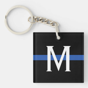 Llavero Monograma delgado de la línea azul de la policía