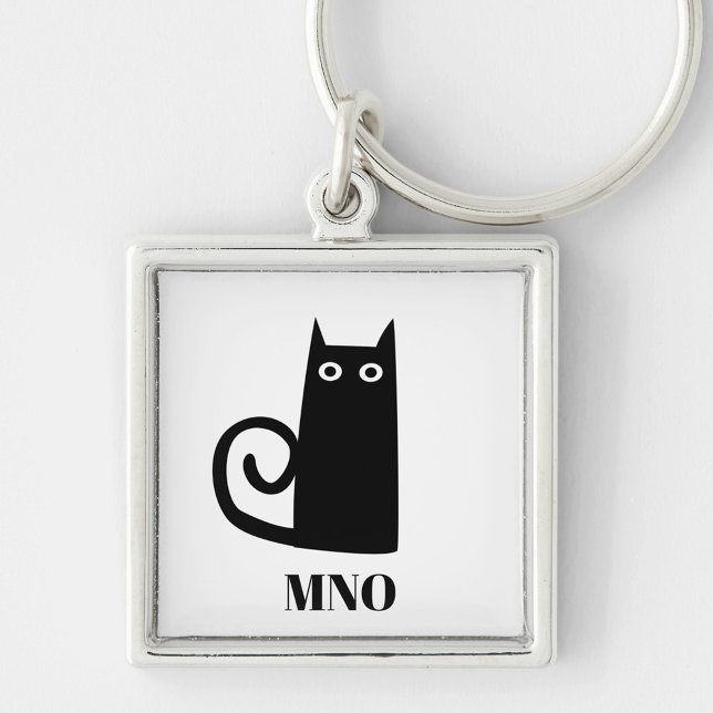 Llavero Monograma divertido de gato negro (Monogram fun kitty cat keyring)