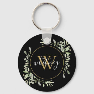 Llavero Monograma dorado verde elegante escritura negra