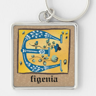 Llavero Monograma E de floración medieval cuadrado ilumina