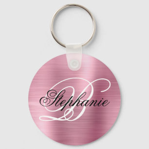 Llavero Monograma Elegante de Papel de Estaño Rosa