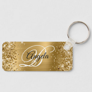 Llavero Monograma Elegante de Papel de Oro Brillante
