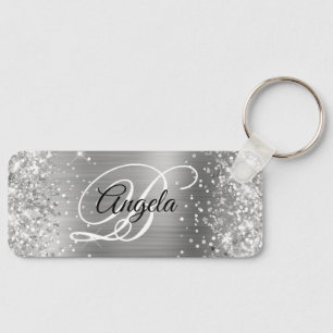 Llavero Monograma Elegante de Papel de Plata Brillante
