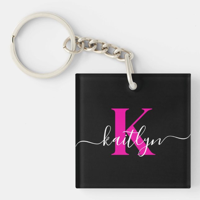 Llavero Monograma Elegante de Tinta Rosa en Letra Script N (Frente)