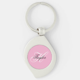 Llavero Monograma elegante en negro y blanco rosa