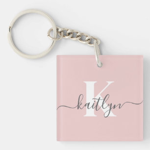 Llavero Monograma elegante en rosa y gris