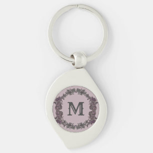 Llavero Monograma elegante enmarcado en morado y plateado