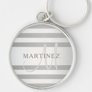 Llavero Monograma Elegante Falso Gradiente Gris Rayas Plat
