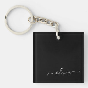 Llavero Monograma elegante Minimalista blanco negro y mode