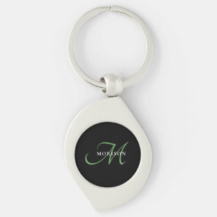 Llavero Monograma elegante moderno de escritura verde negr