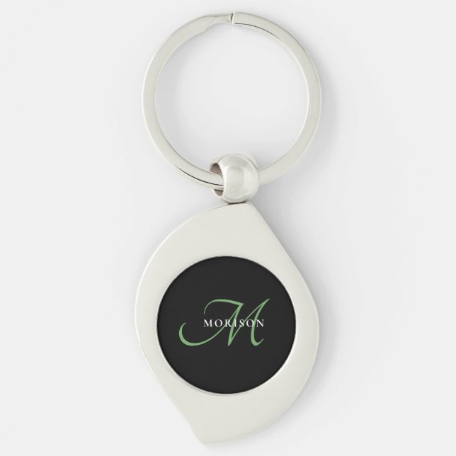 Llavero Monograma elegante moderno de escritura verde negr (Anverso)