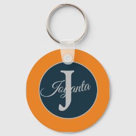 Llavero Monograma elegante personalizado naranja gris azul