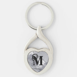 Llavero Monograma elegante plateado y negro