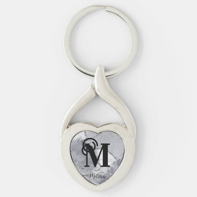 Llavero Monograma elegante plateado y negro (Anverso)