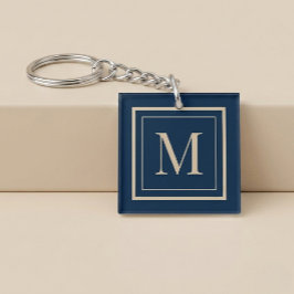 Llavero Monograma enmarcado personalizado azul y vainilla