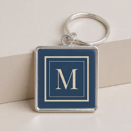 Llavero Monograma enmarcado personalizado azul y vainilla