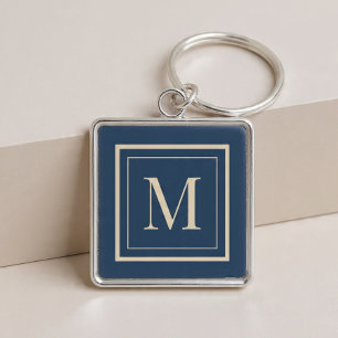 Llavero Monograma enmarcado personalizado azul y vainilla