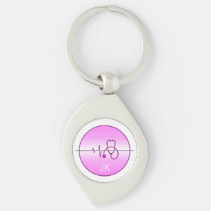 Llavero Monograma Estetioscopio Médico Rosa