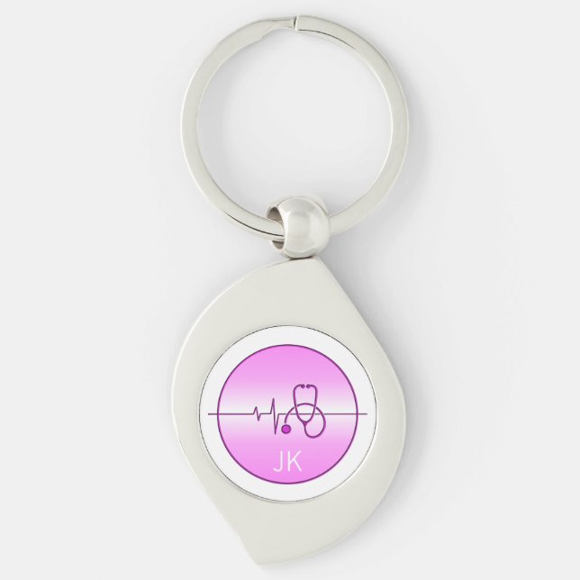 Llavero Monograma Estetioscopio Médico Rosa (Anverso)