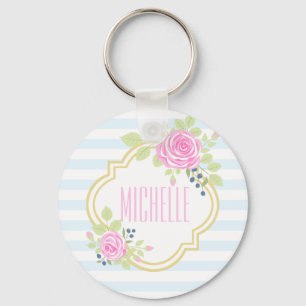 Llavero Monograma Fancy Pink Roses Blueberry Keychain