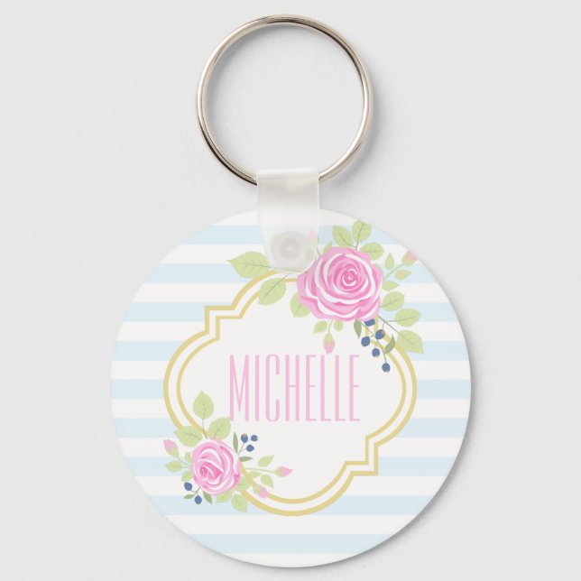 Llavero Monograma Fancy Pink Roses Blueberry Keychain (Anverso)