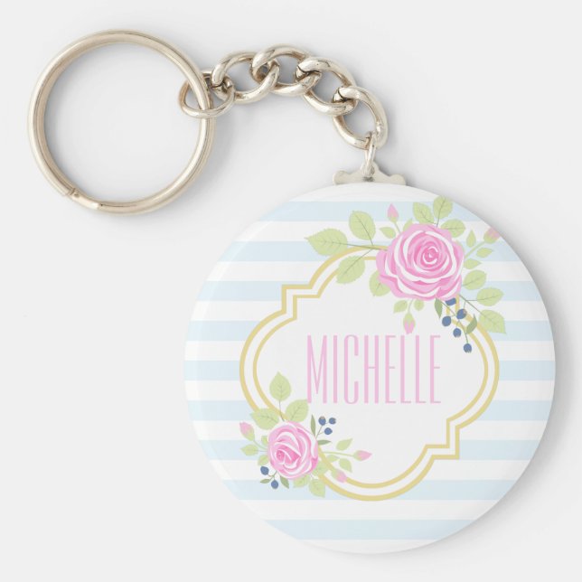 Llavero Monograma Fancy Pink Roses Blueberry Keychain (Frente)