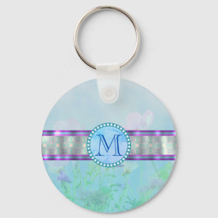 Llavero Monograma Floral Azul Pastel