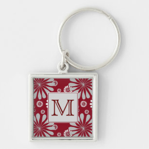 Llavero Monograma floral borgoñón y gris