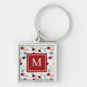 Llavero Monograma Floral Caprichoso de Flores Silvestres y