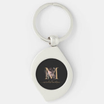 Monograma floral chic en negro y oro con letra cur